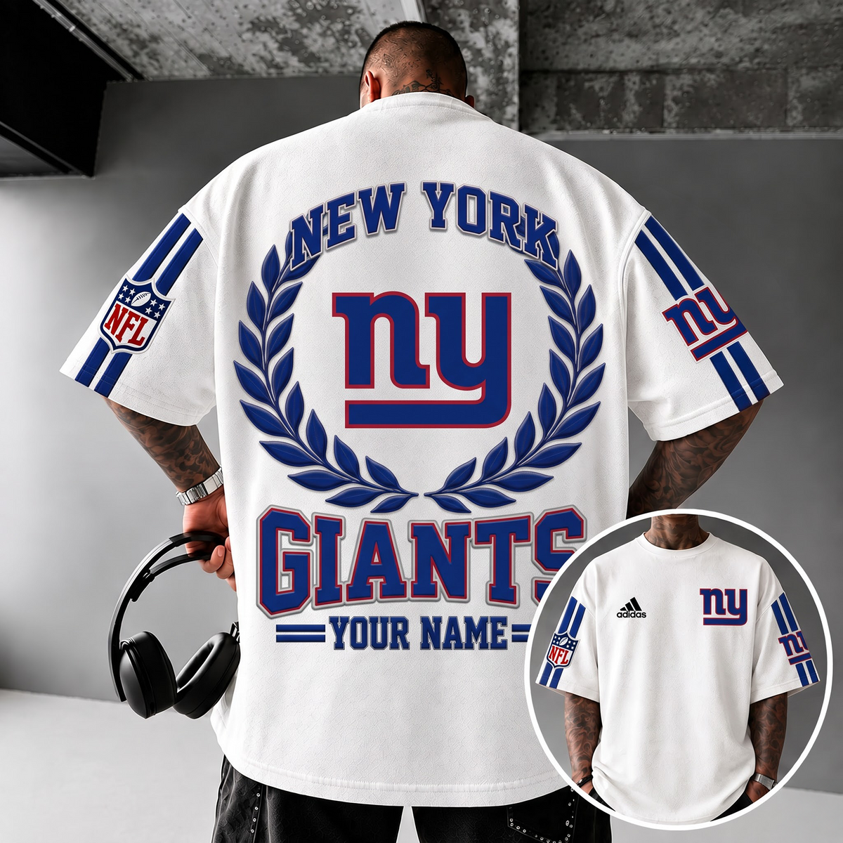NYG X NFL Personalized Oversized T-Shirt, Custom Name NFL Fan Graphic Tee