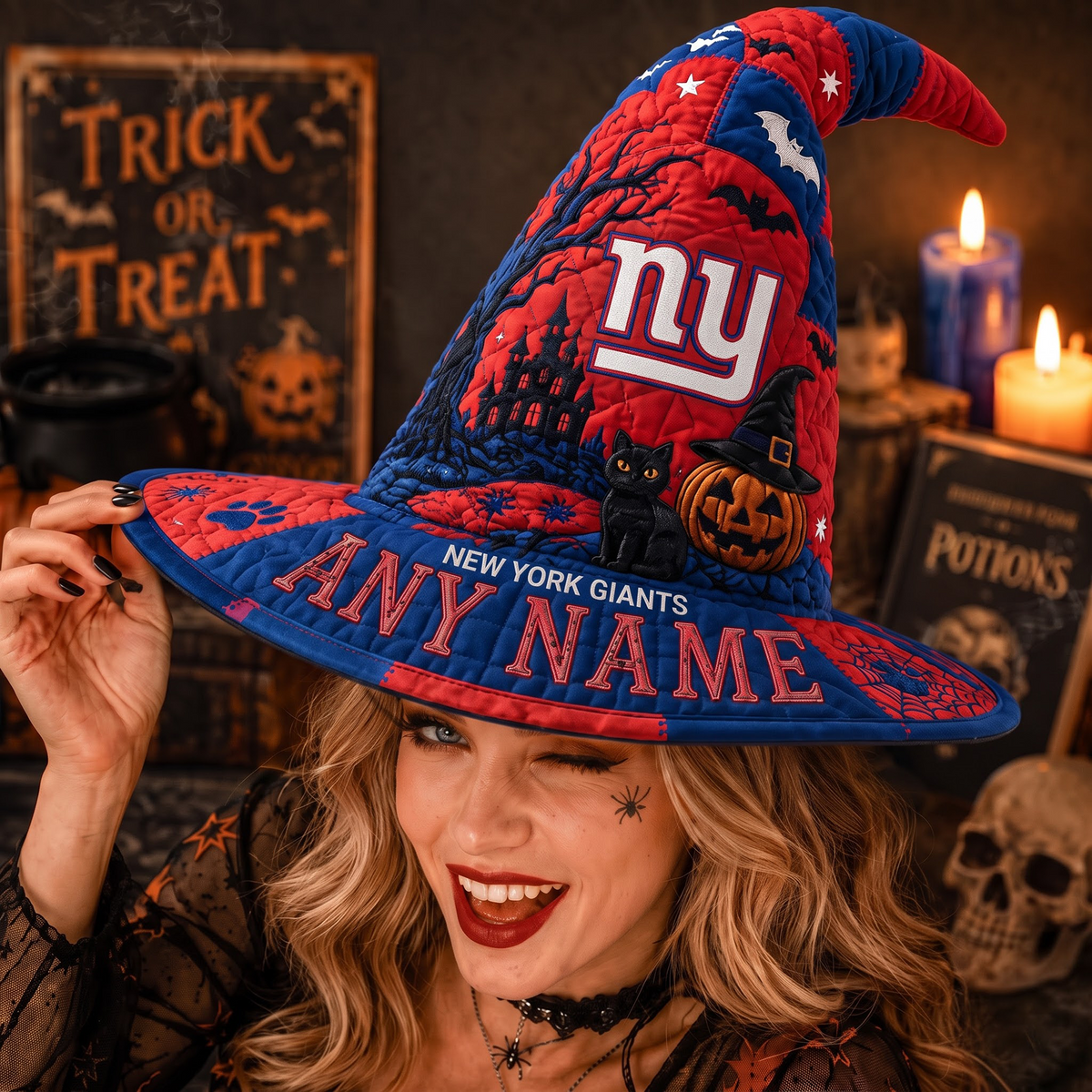 NYG X NFL Spooky Football Fan Halloween Quilted Witch Hat - Custom Name Gift