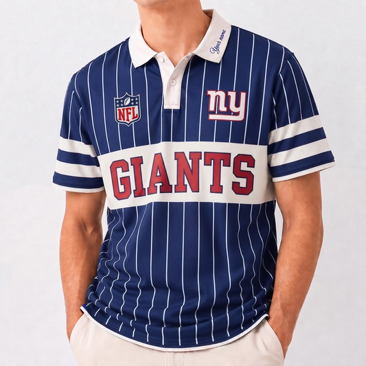 NYG x NFL Fan Vintage Pinstripe Polo - Custom Collar Text Gift