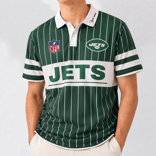 NYJ x NFL Fan Vintage Pinstripe Polo - Custom Collar Text Gift