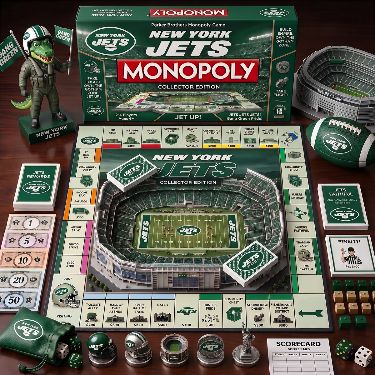 NYJ_MONOPOLY NFL DELUXE SPORTS BOARD GAME PREMIUM COLLECTOR EDITION