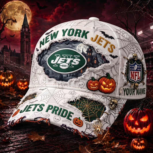NYJ_NFL Premium Haunted House Themed 3D Distressed-Effect Baseball Cap