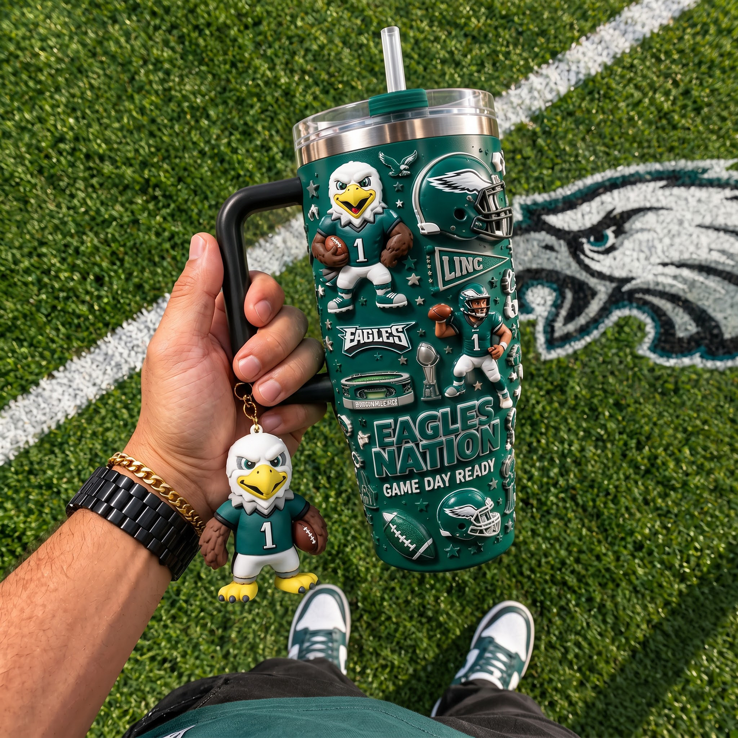 PE x NFL Football 40oz Tumbler with Handle & Straw