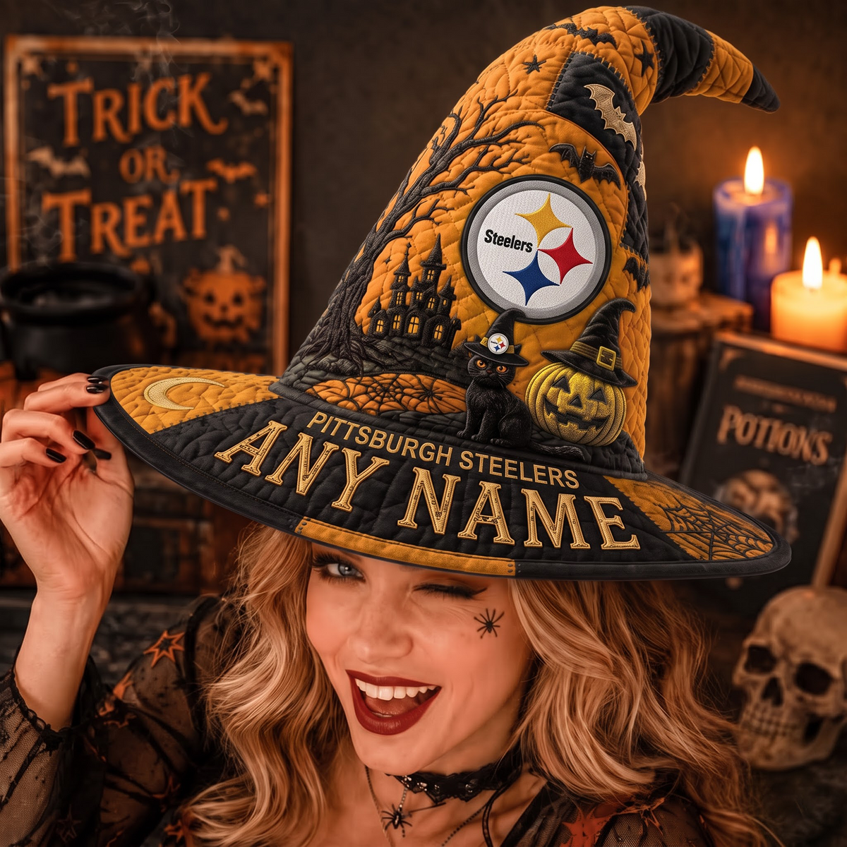 PIT X NFL Spooky Football Fan Halloween Quilted Witch Hat - Custom Name Gift