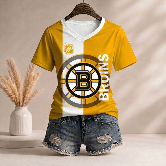 PREMIUM NHL X BB Women�???s Casual Loose Stripe V-Neck T-Shirt NDT VHM 290526