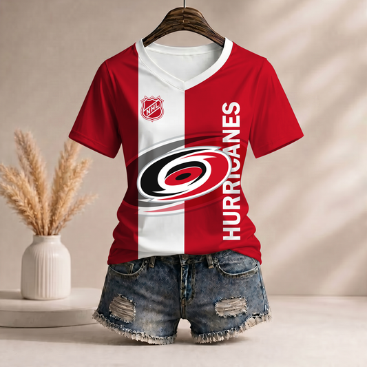 PREMIUM NHL X CH Women�???s Casual Loose Stripe V-Neck T-Shirt NDT VHM 290526
