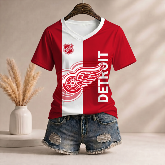 PREMIUM NHL X DRW Women�???s Casual Loose Stripe V-Neck T-Shirt NDT VHM 290526