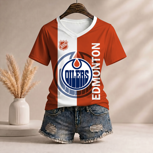 PREMIUM NHL X EO Women�???s Casual Loose Stripe V-Neck T-Shirt NDT VHM 290526