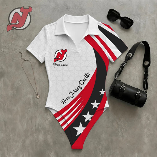 PREMIUM NHL X NJD Women�???s Slim-Fit V-Neck Polo Bodysuit NDT NHM 270526