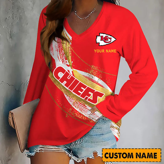 PREMIUM NFL X KCC Women’???s V-Neck Long-Sleeved Shirt - Custom Name Gifts For Fans NDT NHM 240226