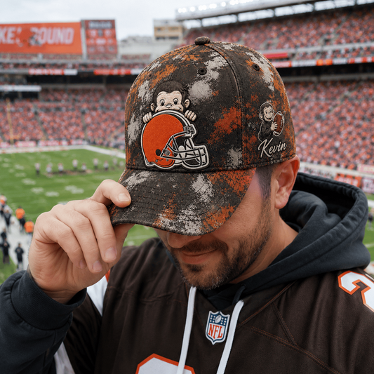 Premium NFL x CLE Curious George Custom Name Classic Cap For Passionate Game Day Fans