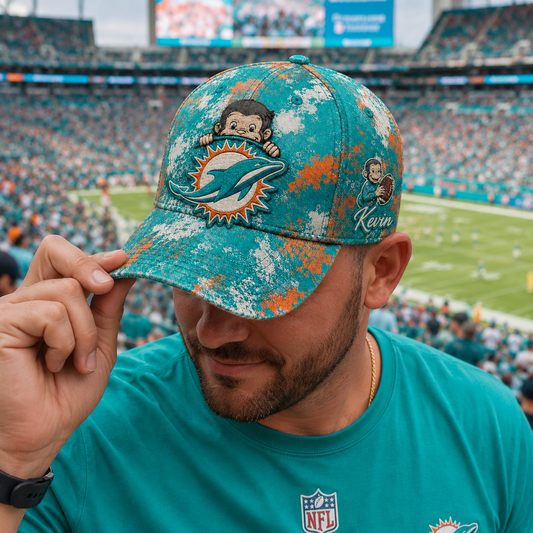 Premium NFL x MIA Curious George Custom Name Classic Cap For Passionate Game Day Fans