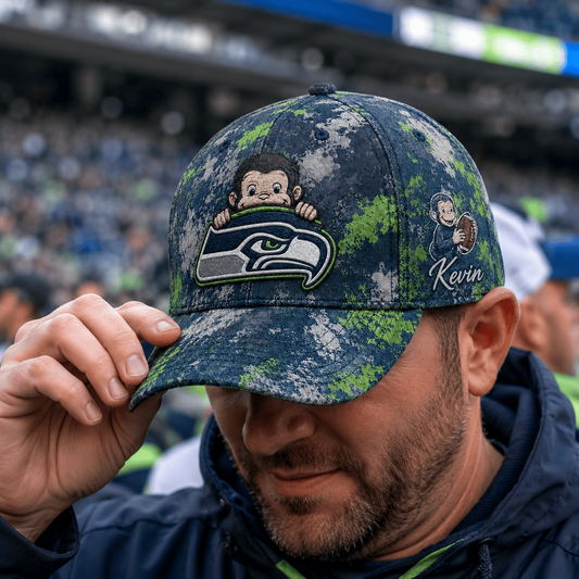 Premium NFL x SEA Curious George Custom Name Classic Cap For Passionate Game Day Fans