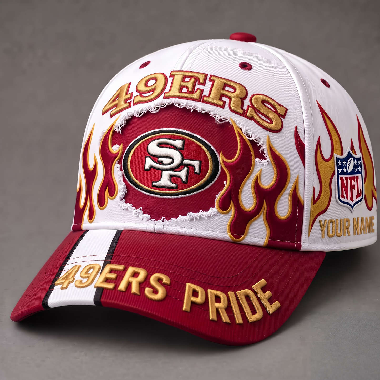 SF X NFL EXCLUSIVE PERSONALIZED FIRE GRAPHIC CAP FOR GAME DAY
