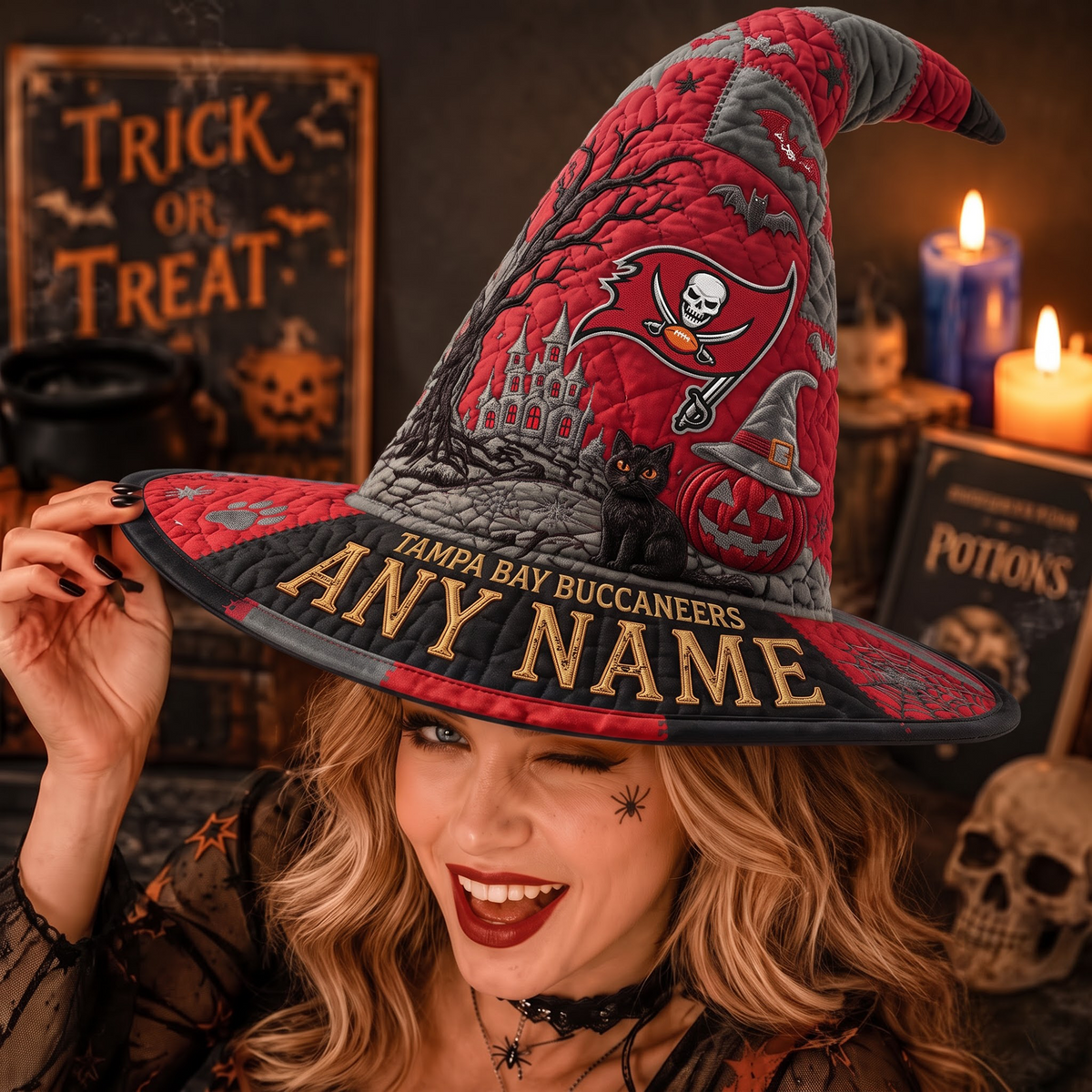 TB X NFL Spooky Football Fan Halloween Quilted Witch Hat - Custom Name Gift