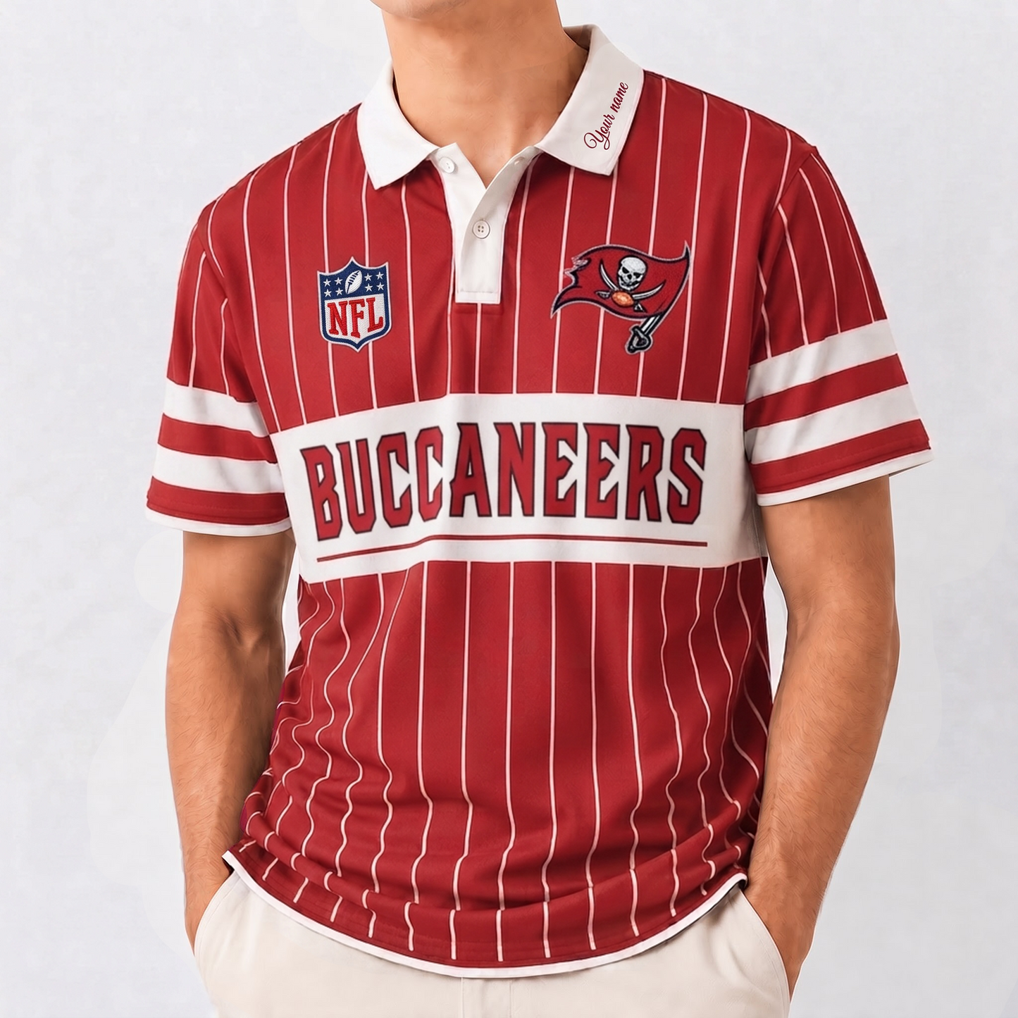TBB x NFL Fan Vintage Pinstripe Polo - Custom Collar Text Gift