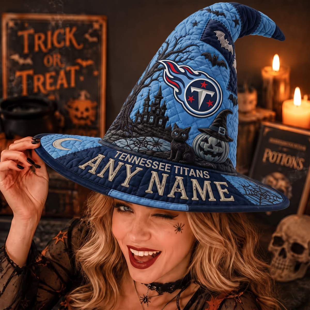 TEN X NFL Spooky Football Fan Halloween Quilted Witch Hat - Custom Name Gift