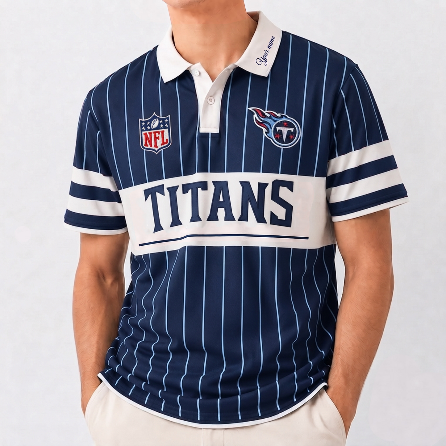 TT x NFL Fan Vintage Pinstripe Polo - Custom Collar Text Gift
