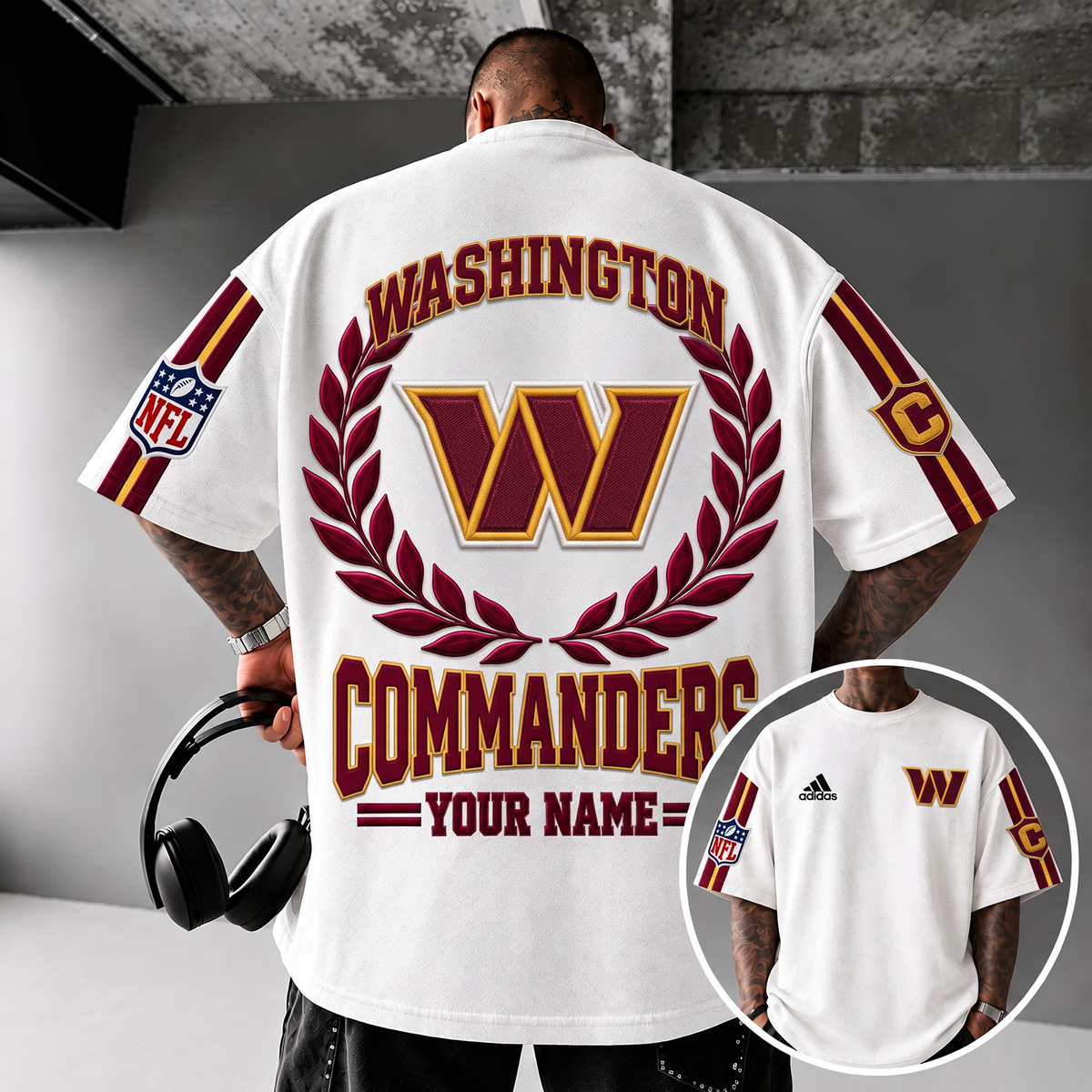 WAS X NFL Personalized Oversized T-Shirt, Custom Name NFL Fan Graphic Tee