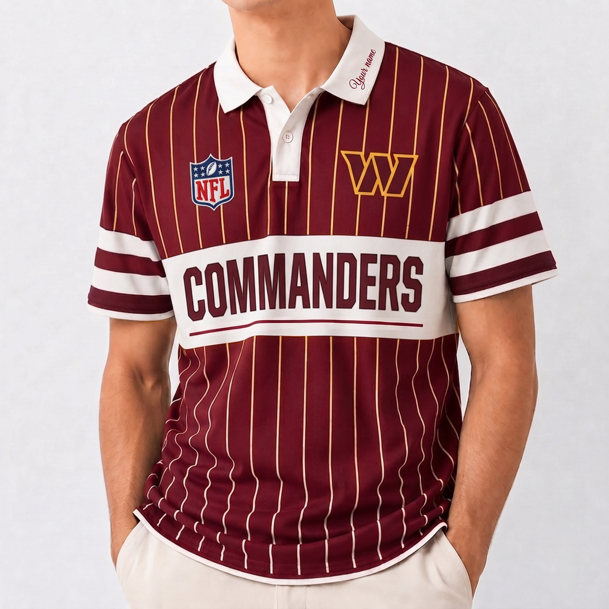 WC x NFL Fan Vintage Pinstripe Polo - Custom Collar Text Gift