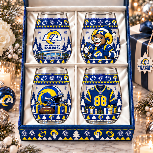 Los Angeles Rams NFL Personalized Stemless Glass Set 4– Premium Limited Edition Gift for Men, Women & Football Fans