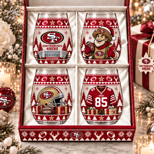San Francisco 49ers NFL Personalized Stemless Glass Set 4– Premium Limited Edition Gift for Men, Women & Football Fans