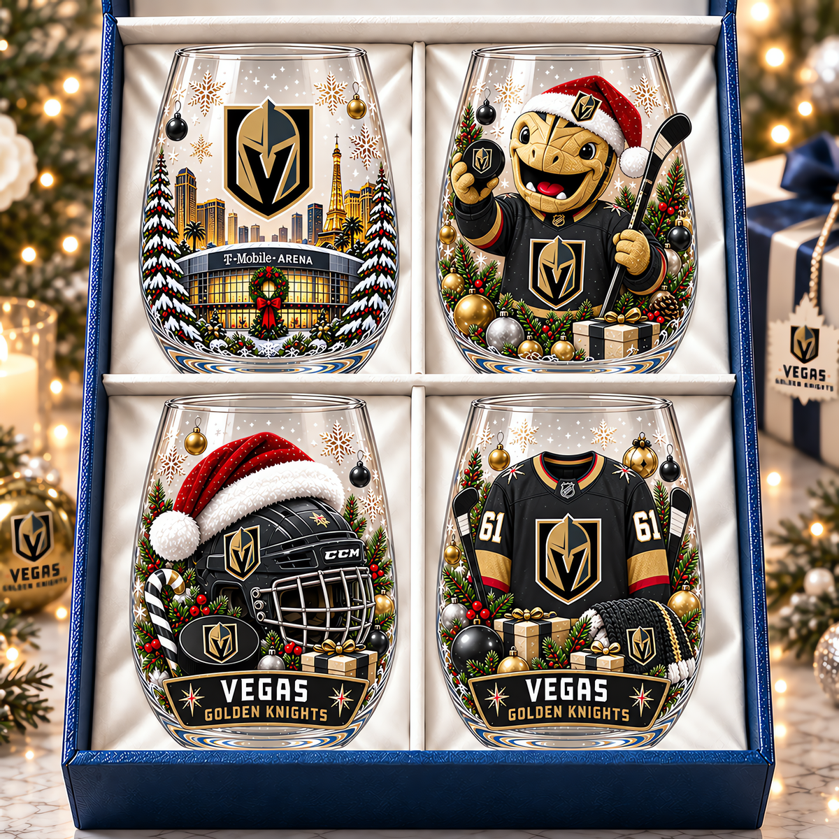 Vegas Golden Knights NHL Premium Stemless Glass Set 4 Personalized Gift For Fan Hockey Men Women - Limited Edition