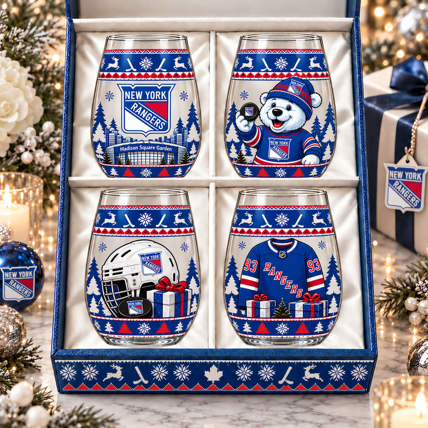 New York Rangers NHL Premium Stemless Glass Set 4 Personalized Gift For Fan Hockey Men Women - Limited Edition