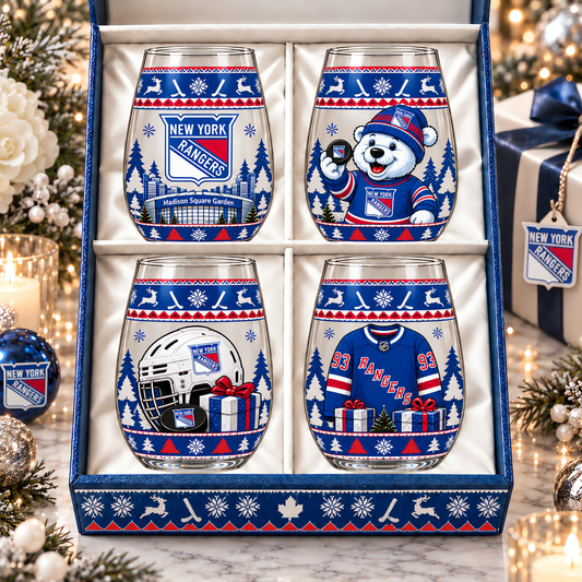 New York Rangers NHL Premium Stemless Glass Set 4 Personalized Gift For Fan Hockey Men Women - Limited Edition