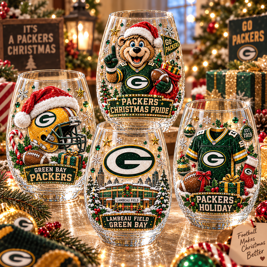 Green Bay Packers NFL Set 4 Christmas Stemless Glass Gift For Fan Love