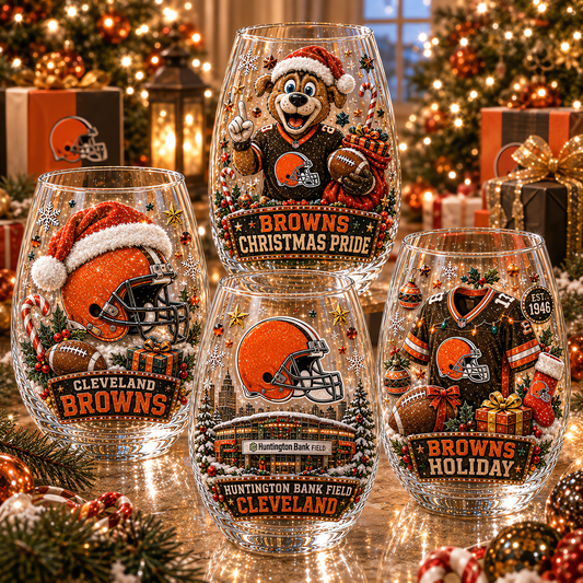 Cleveland Browns NFL Set 4 Christmas Stemless Glass Gift For Fan Love