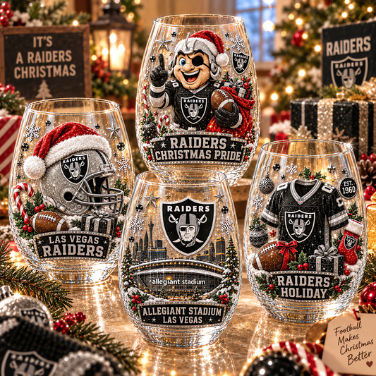 Las Vegas Raiders NFL Set 4 Christmas Stemless Glass Gift For Fan Love