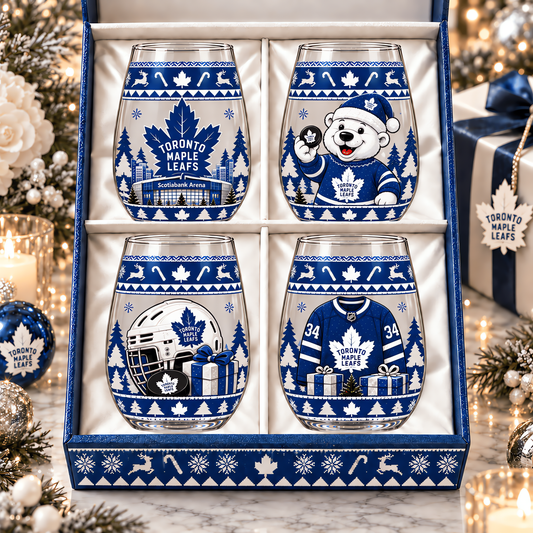 Toronto Maple Leafs NHL Premium Stemless Glass Set 4 Personalized Gift For Fan Hockey Men Women - Limited Edition