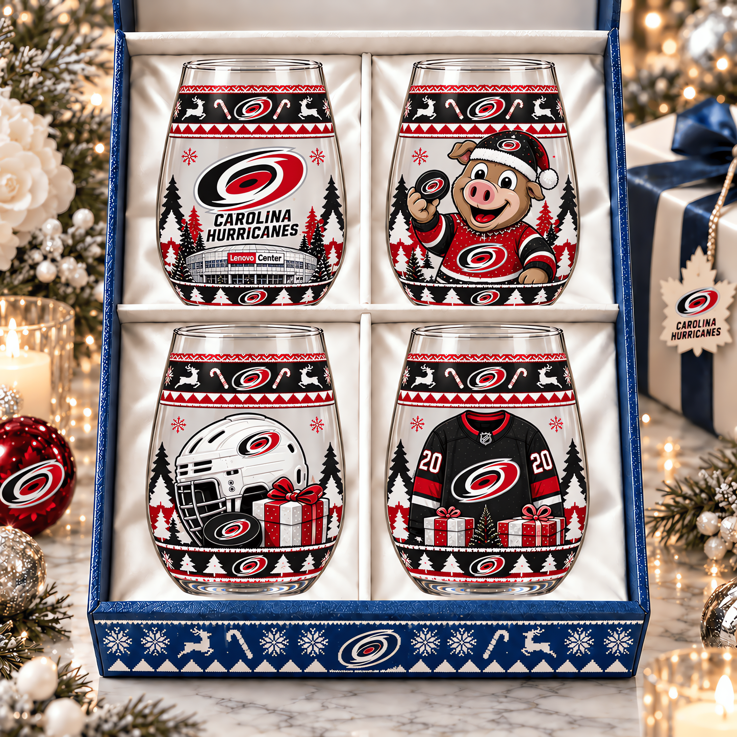 Carolina Hurricanes NHL Premium Stemless Glass Set 4 Personalized Gift For Fan Hockey Men Women - Limited Edition
