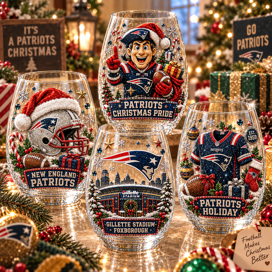 New England Patriots NFL Set 4 Christmas Stemless Glass Gift For Fan Love