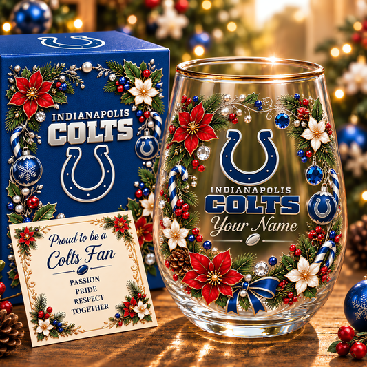 Indianapolis Colts NFL Christmas Flowers Stemless Glass Custom Any Name Gift For Fan