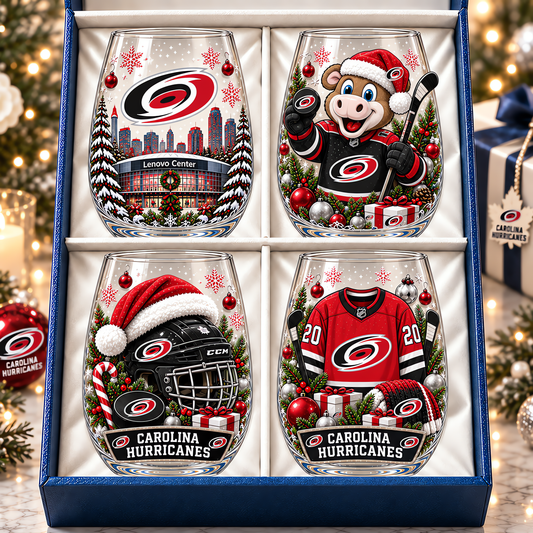 Carolina Hurricanes NHL Premium Stemless Glass Set 4 Personalized Gift For Fan Hockey Men Women - Limited Edition