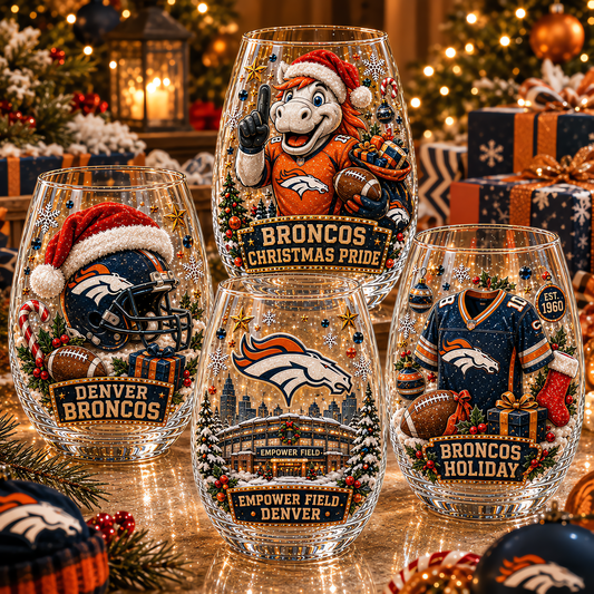 Denver Broncos NFL Set 4 Christmas Stemless Glass Gift For Fan Love
