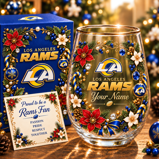 Los Angeles Rams NFL Christmas Flowers Stemless Glass Custom Any Name Gift For Fan